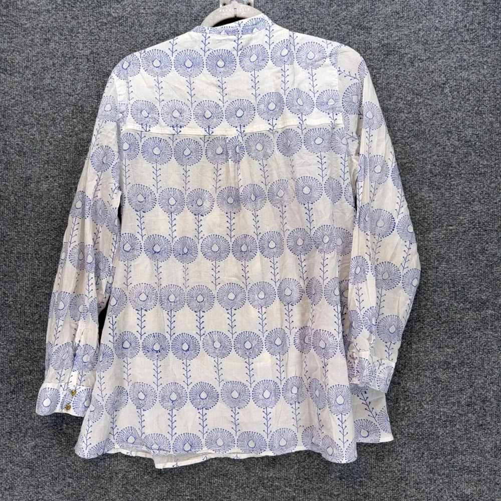 Roberta Roller Rabbit Kurta Women Small White Blue Block Print Cotton Tunic Top